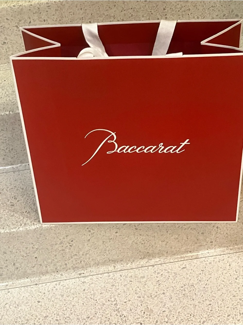 Baccarat Red Tote with White Script Logo 20 x 18 x 9.5” NEW❤️❤️
